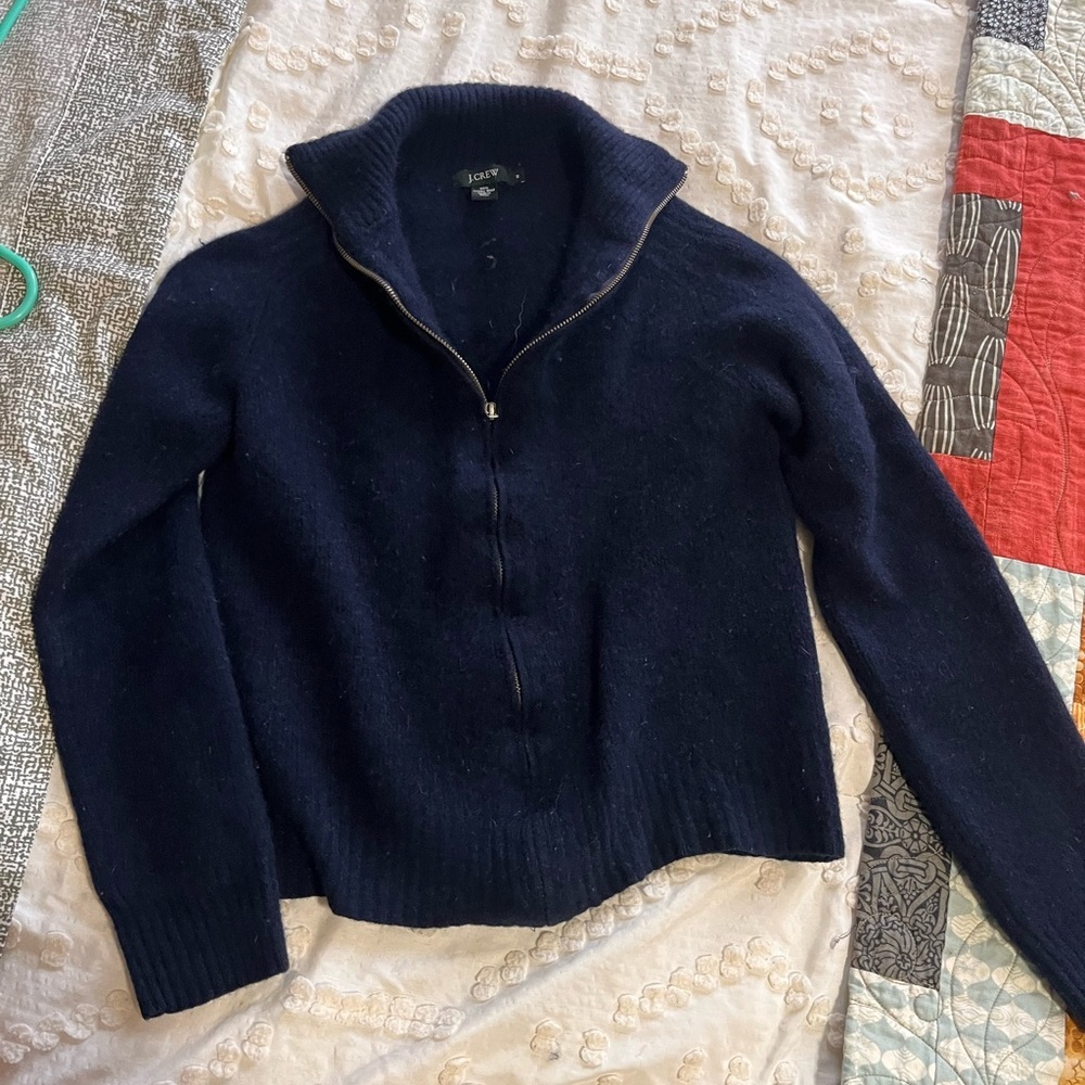J. Crew Vintage 100% lambs wool cowl neck zip up - Picture 2 of 9